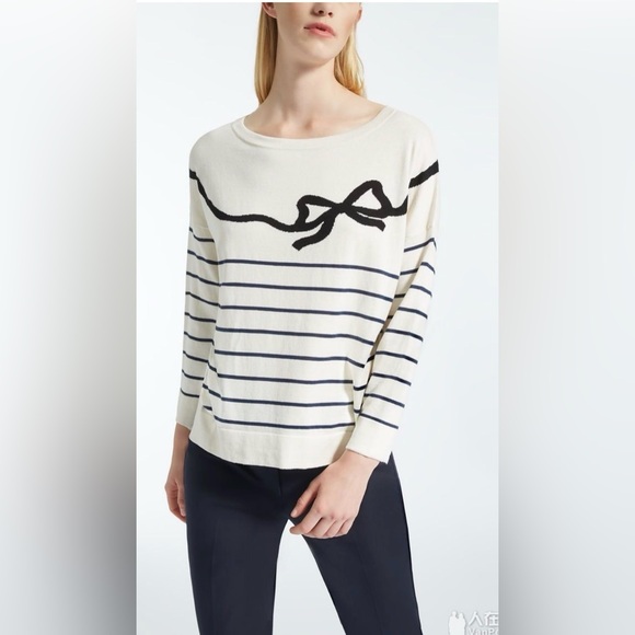 MaxMara Sweaters - Maxmara weekend bow silk cotton sweater striped nautical XL cream ivory
